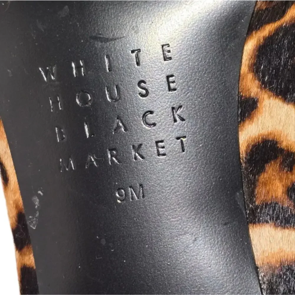 White house black market calf hair Leopard Print heeled Ankle Boots Size 9
